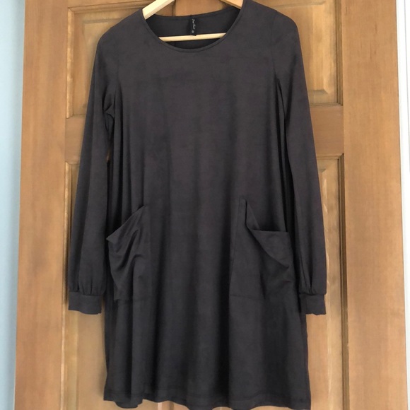 Slate Gray Suede Shirt Dress - Picture 1 of 4